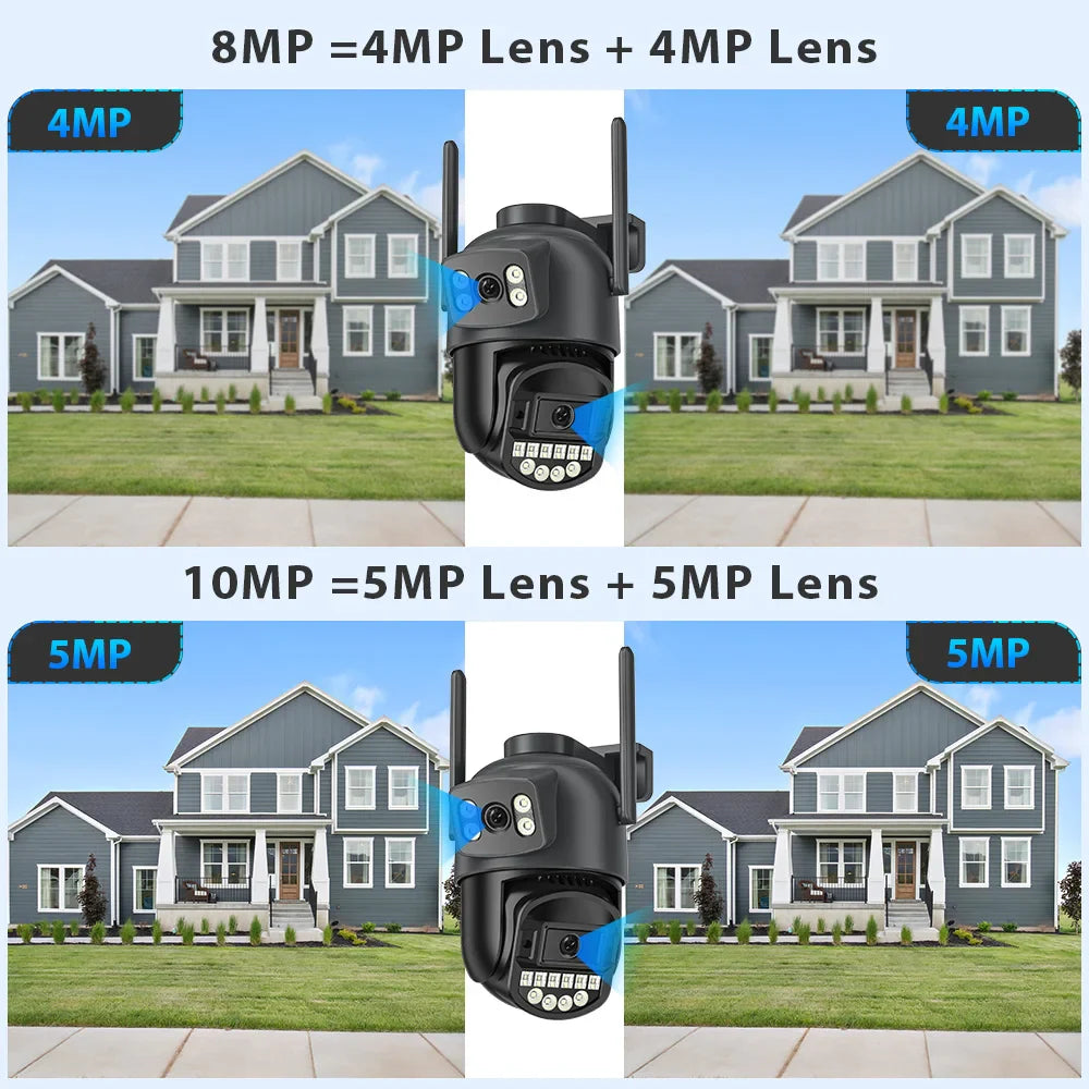 10MP 5K Dual Lens PTZ IP Camera with Dual Screen 8MP Ai Human Detection Auto Tracking Wireless Outdoor Surveillance Camera O-KAM
