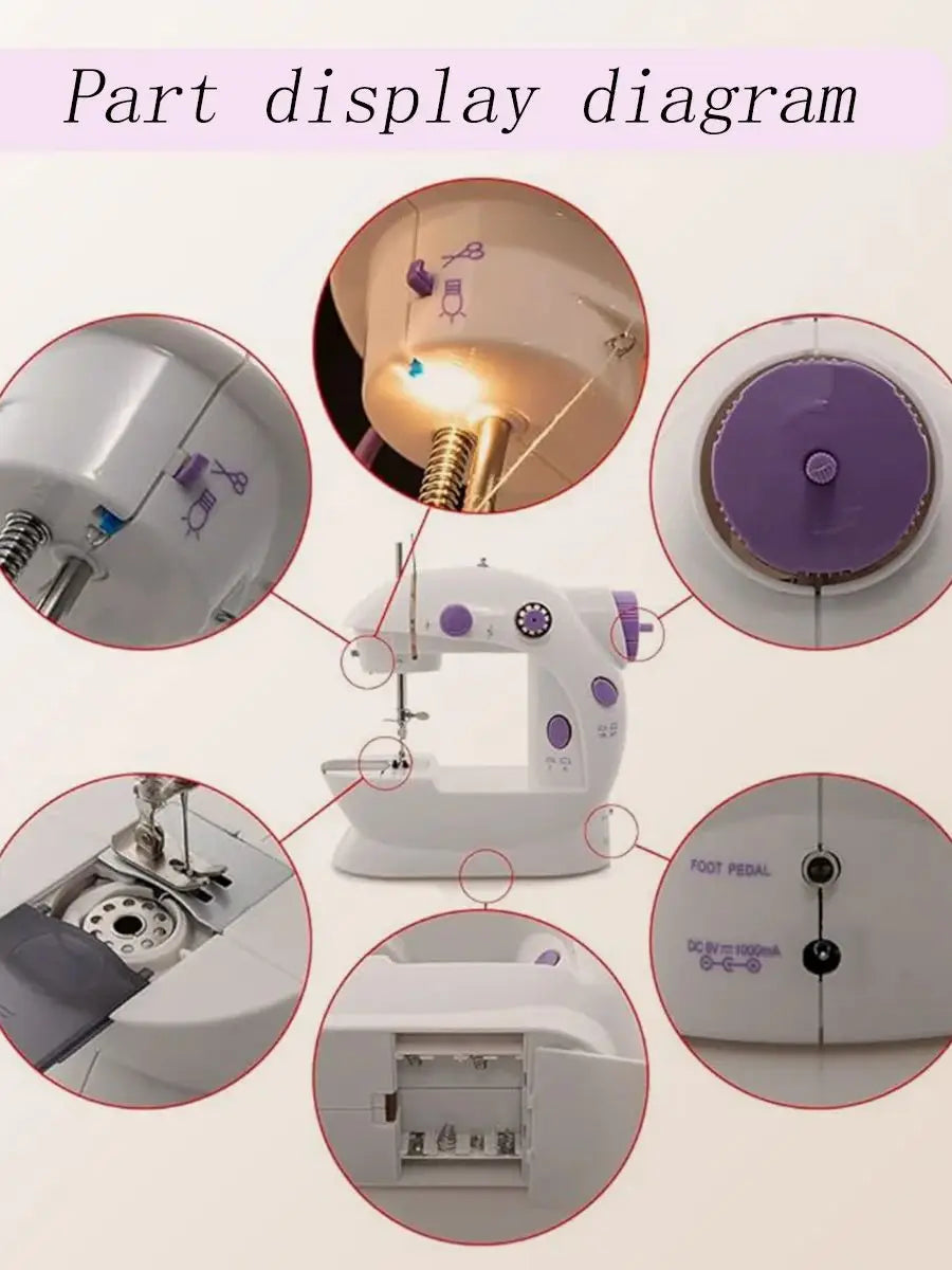 1set (11pcs) Mini Sewing Machine, Adjustable 2 Speed 2 Thread Sewing Machine, Portable Electric Sewing Machine With Foot Pedal,