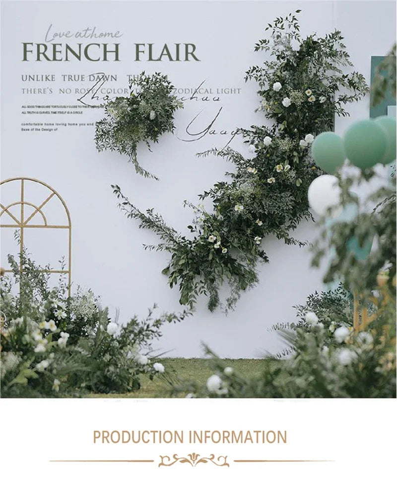 Artificial Red Rose Green Plants Flower Row Long Runner Wedding Backdrop Decor Floral Arrangement Party Props Table Centerpiece