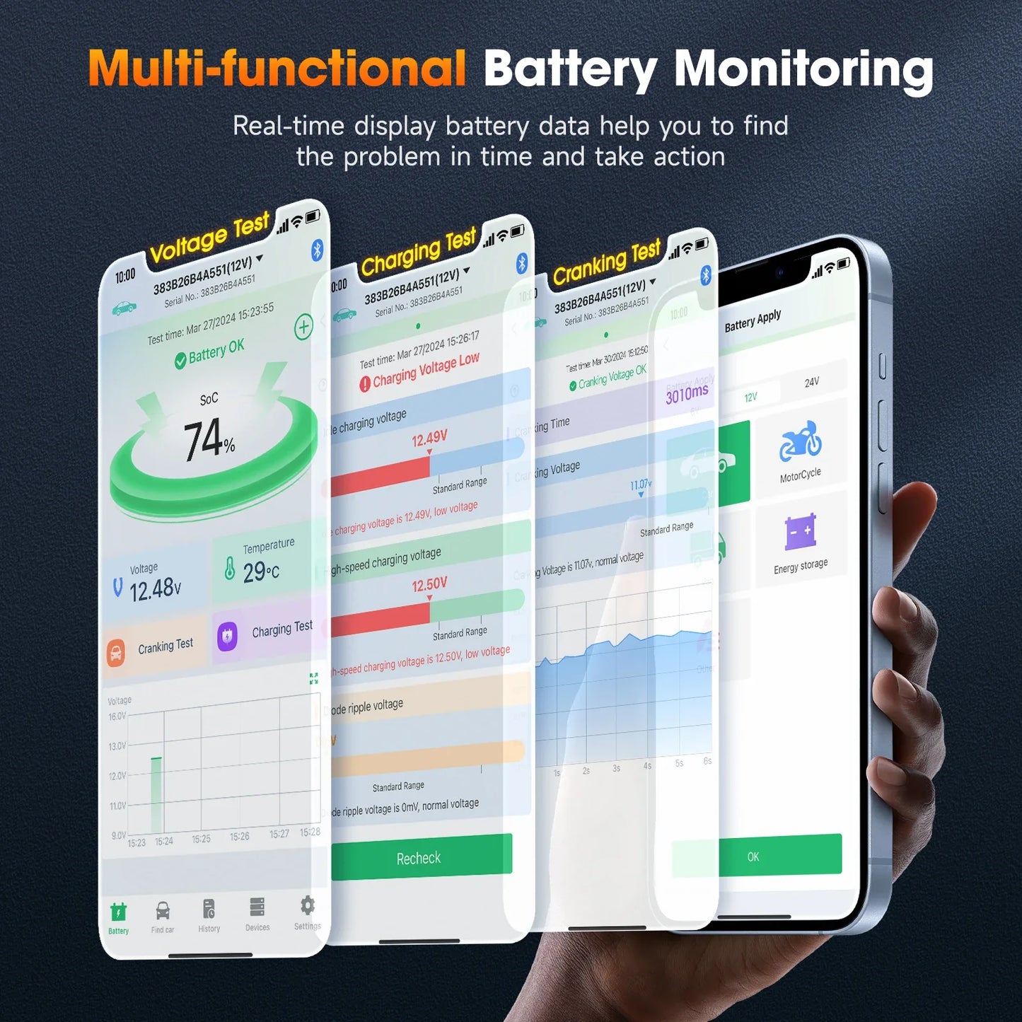 2025 New ANCEL BM300 Pro Battery Monitor 24V Battery Tester 12V SOC Battery Health Analyzer Battery Tools