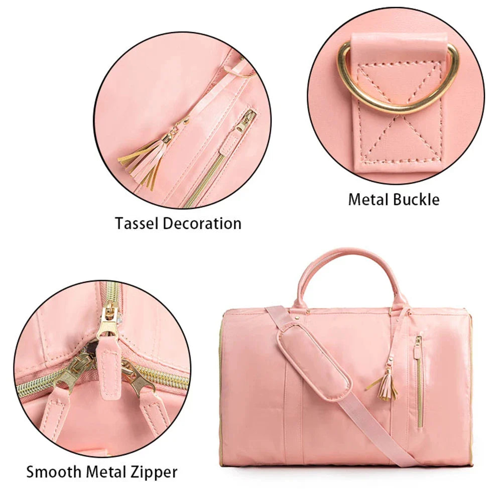 Buylor 2pcs Bags Foldable Suit Bag Large Capacity Travel Duffle Bag Waterproof Women Handbag Outdoor Fitness Bag With Shoe pouch