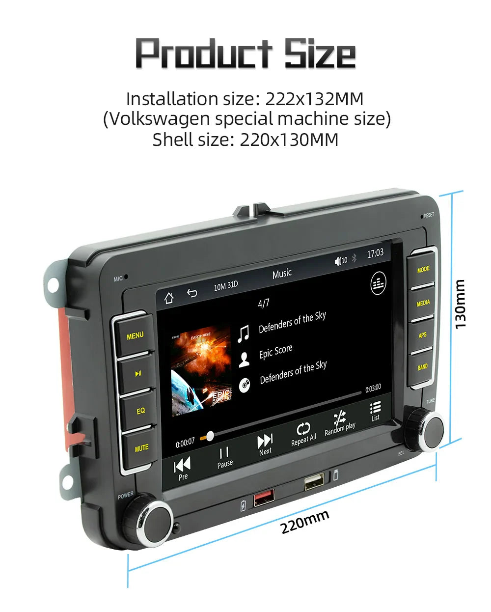 7" 2 Din HD Car Media Video RDS Airplay Car Radio Wireless CarPlay Android Auto Stereo Audio For VW/Seat/Skoda/Passat/Golf/Polo