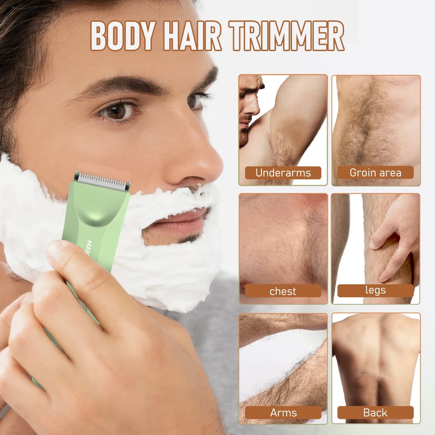 MAXGROOM Body Hair Trimmer Shaver for Men Ball Trimmer for Groin Pubic Replaceable Ceramic Blade Electric IXP7Waterproof Clipper