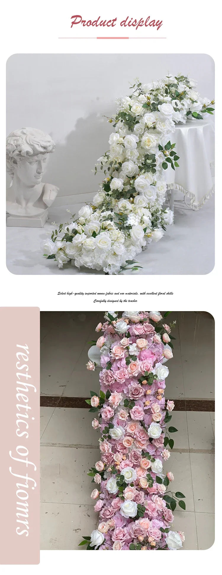 Artificial Runner Flower Row Wedding Arrangement Decoration Floral Backdrop Props Table Flower Runner Event Party Floral Decor
