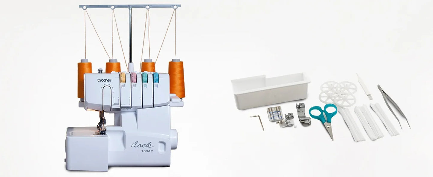 1034D, Heavy-Duty Metal Frame Overlock Machine,1,300 Stitches Per Minute, Removeable Trim Trap, 3 Included Accessory Feet, White
