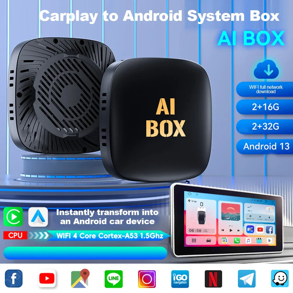 2024 Smart Mini Ai Box 2+32GB Android 13 Support Netflix YouTube Wireless CarPly Suitable for 99% of cars with wired Carplay