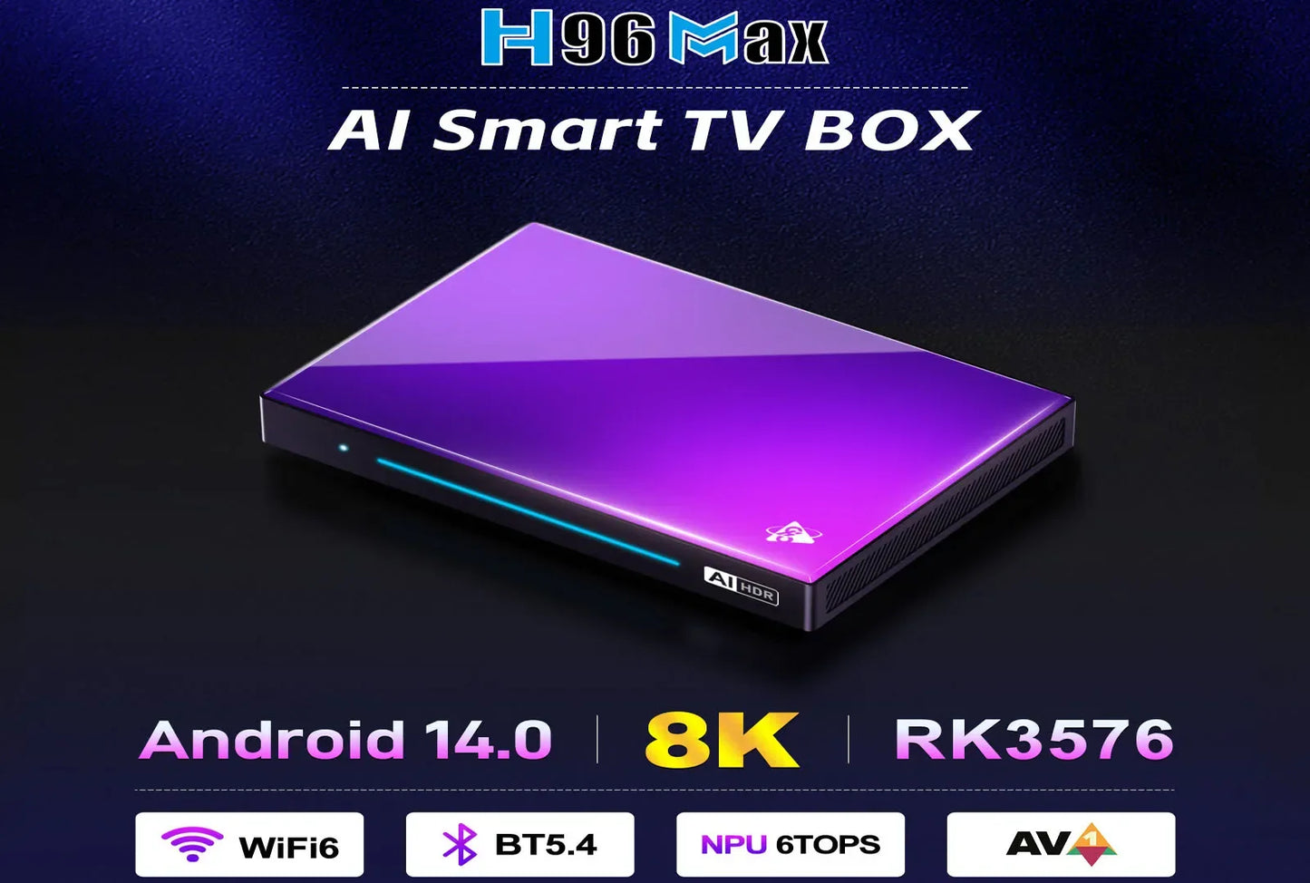 H96 Max M9 TV BOX Android 14.0 8-core CPU 6TOPS NPU AI Smart TV Box 8k Ultra HD Output 1000M/LAN AV1 SPIDF SOUND Set Top Box