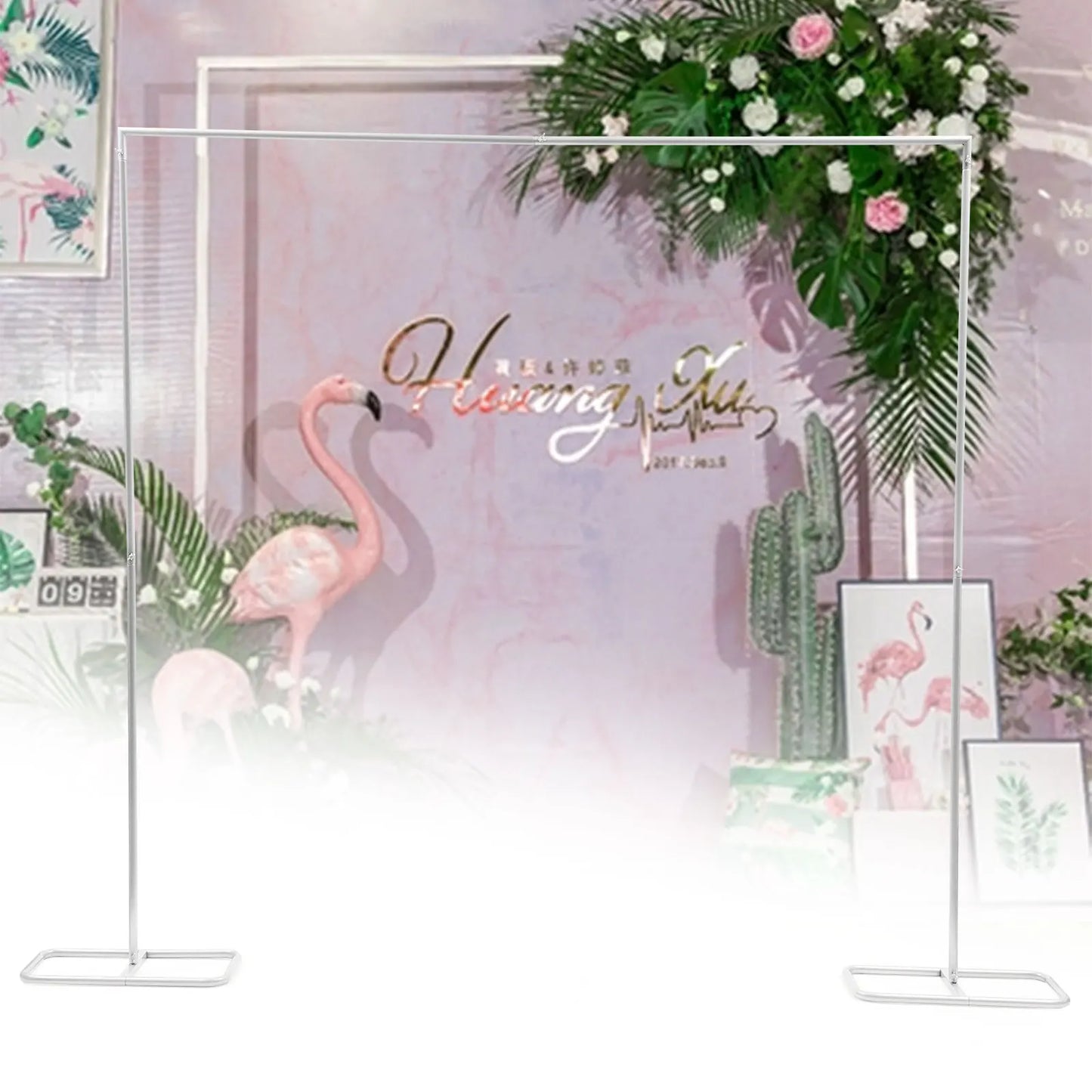 2*2.1M Gold Wedding Arch Door Square Metal Flower Rack with Bases Background Decorative Frame for Wedding Party