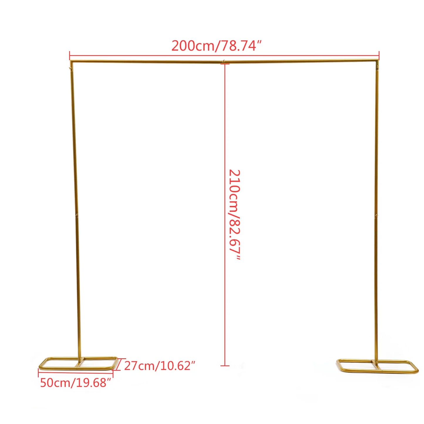 2*2.1M Gold Wedding Arch Door Square Metal Flower Rack with Bases Background Decorative Frame for Wedding Party