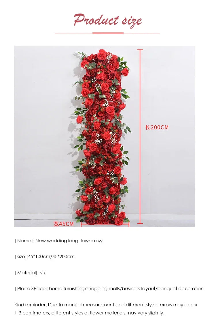 Artificial Runner Flower Row Wedding Arrangement Decoration Floral Backdrop Props Table Flower Runner Event Party Floral Decor