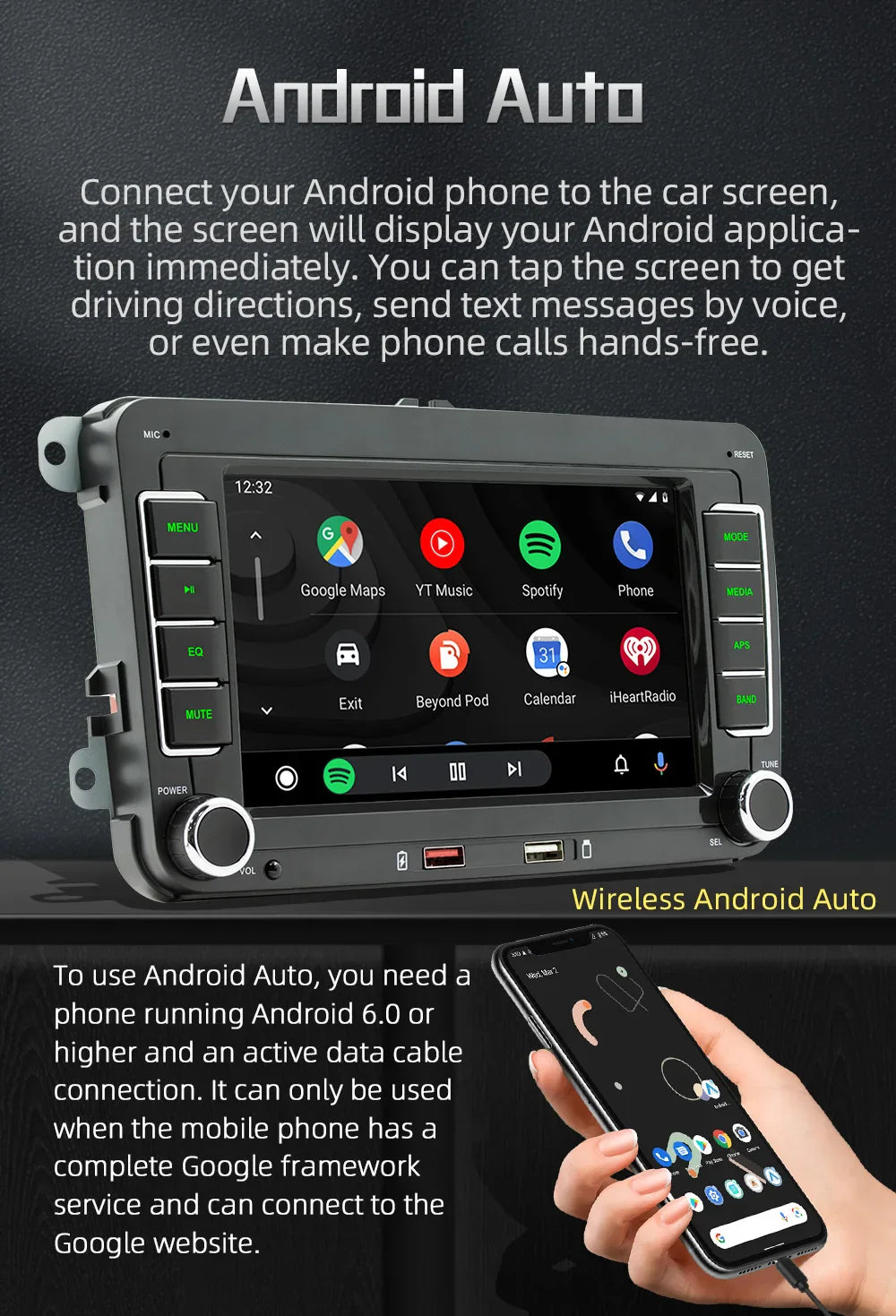 7" 2 Din HD Car Media Video RDS Airplay Car Radio Wireless CarPlay Android Auto Stereo Audio For VW/Seat/Skoda/Passat/Golf/Polo