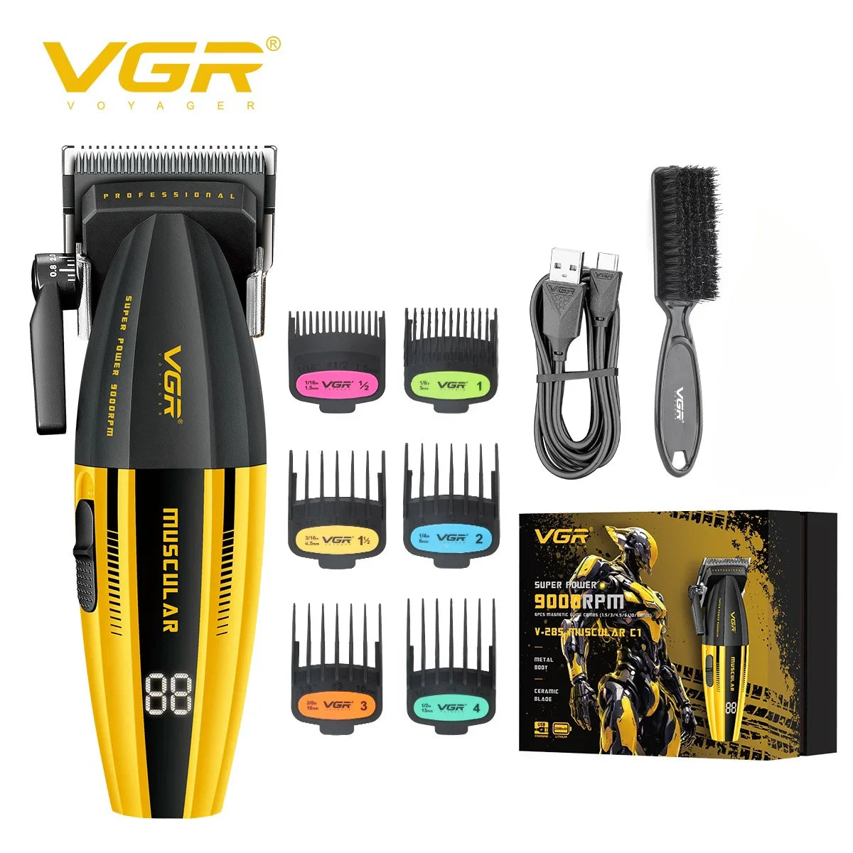 VGR Hair Clippers Professional Hair Trimmer Barber Clippers 9000 RPM Hair Cutting Machine Adjustable Trimmer for Men V-285 V-003