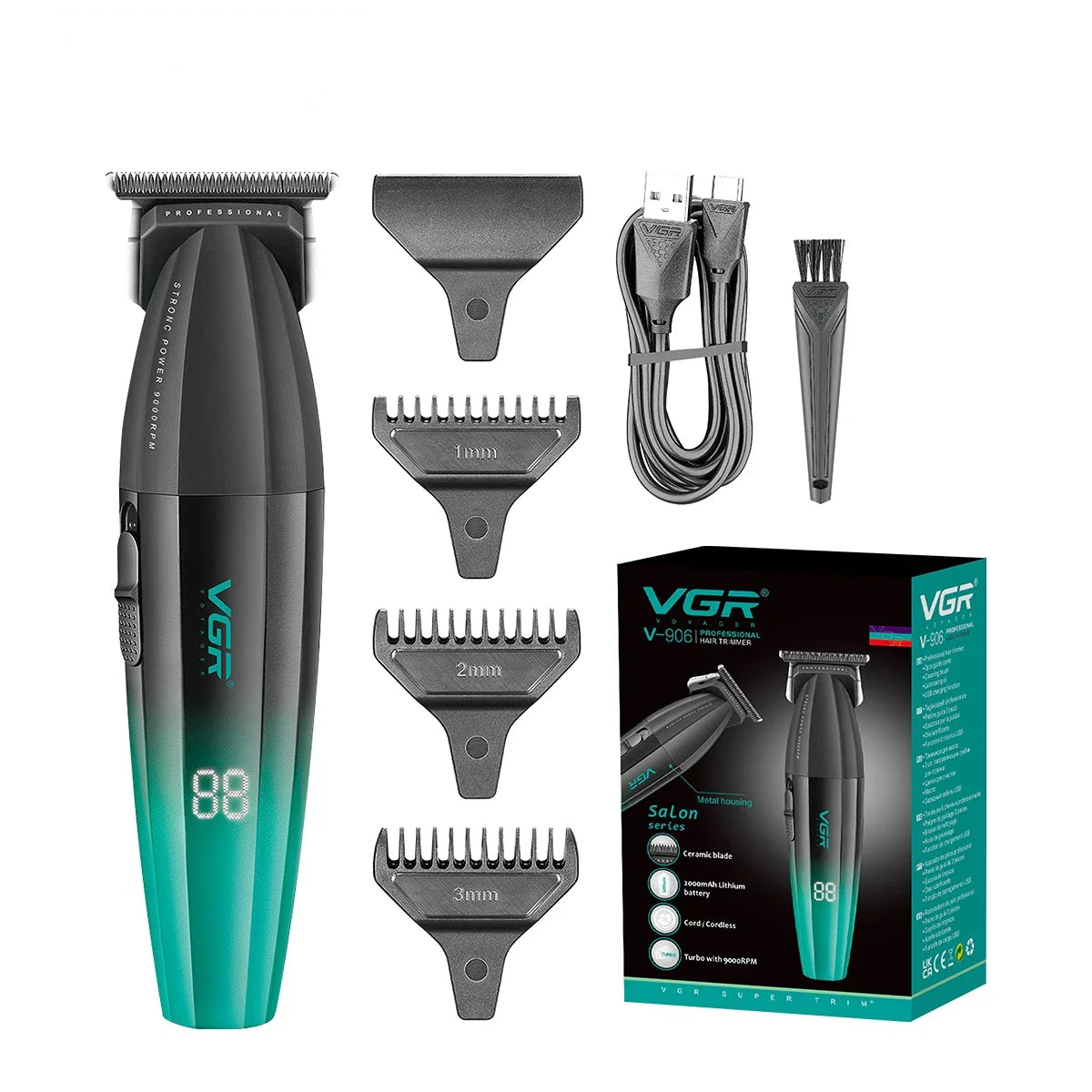 VGR Hair Clipper Professional Hair Trimmer 9000 RPM Barber Hair Cutting Machine Digital Display Haircut Clipper for Men V-003