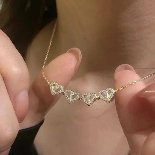 1pc Heart Shaped Four Leaf Clover Pendant Necklace Jewelry Zircon Women Love Clavicle Chain Gifts Openable ChokerJewelry