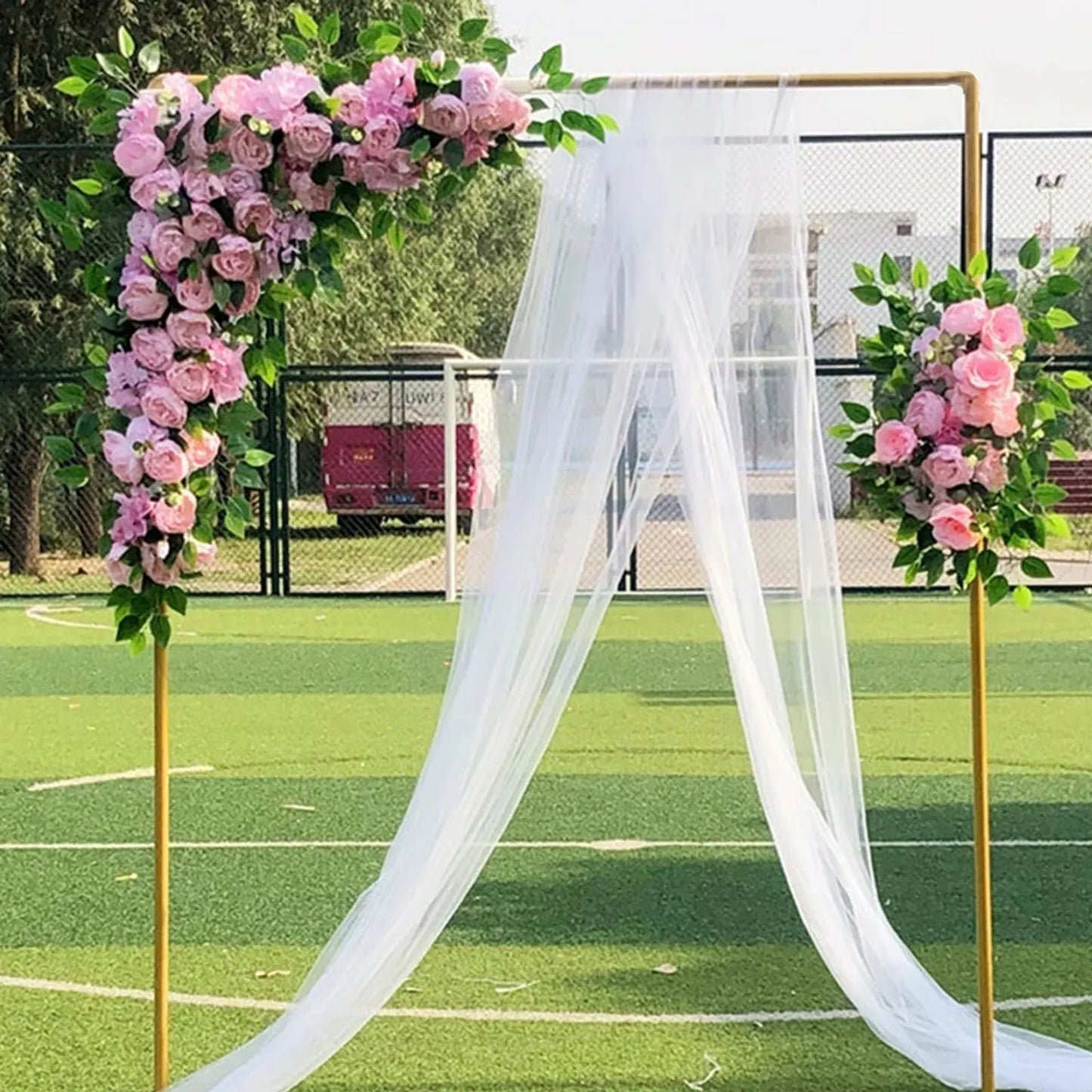 2*2.1M Gold Wedding Arch Door Square Metal Flower Rack with Bases Background Decorative Frame for Wedding Party