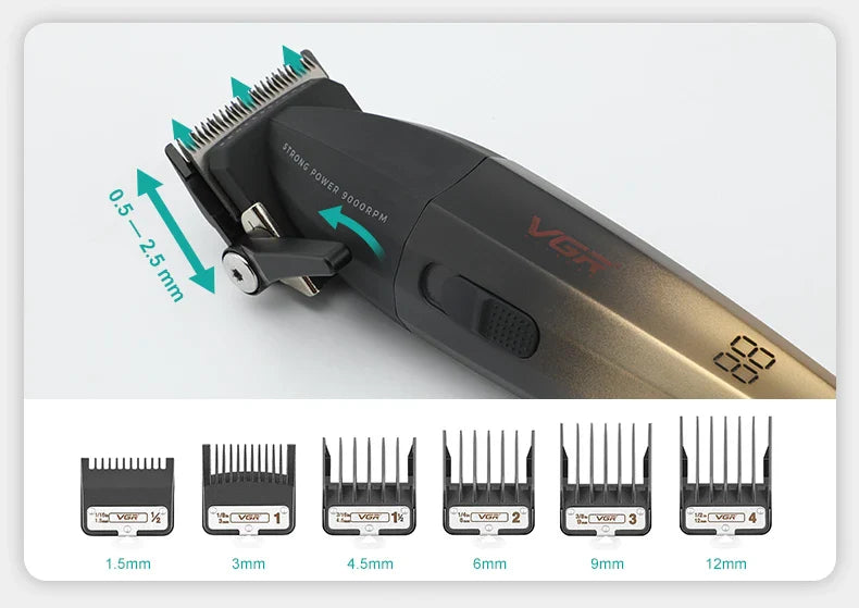 VGR Hair Clipper Professional Hair Trimmer 9000 RPM Barber Hair Cutting Machine Digital Display Haircut Clipper for Men V-003
