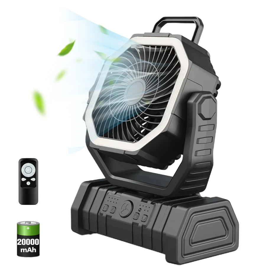 20000mAh 10000mAhUSB Rechargeable Camping Fan Portable Air Circulators Wireless Fans 270 ° Head Rotation Tent Fan with Hook