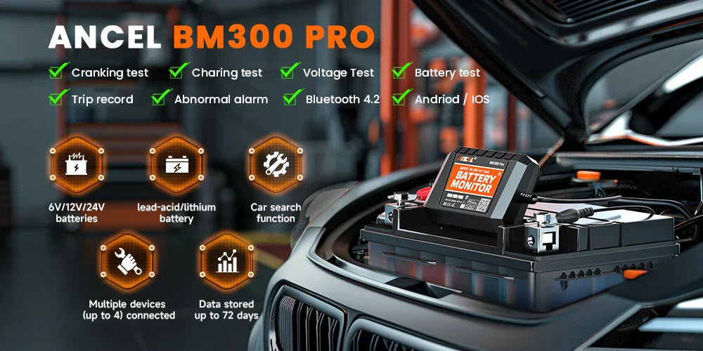 2025 New ANCEL BM300 Pro Battery Monitor 24V Battery Tester 12V SOC Battery Health Analyzer Battery Tools