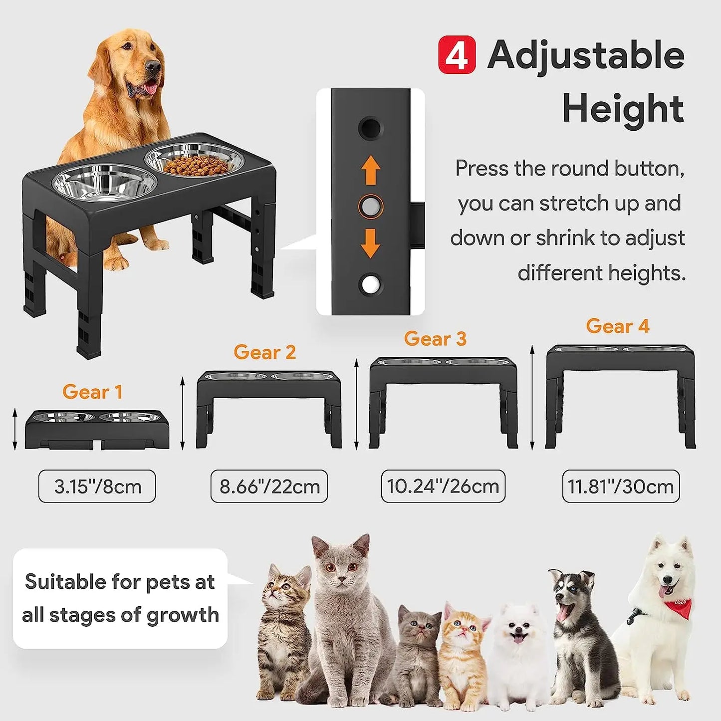 Adjustable Raised Dog Feeder Bowls