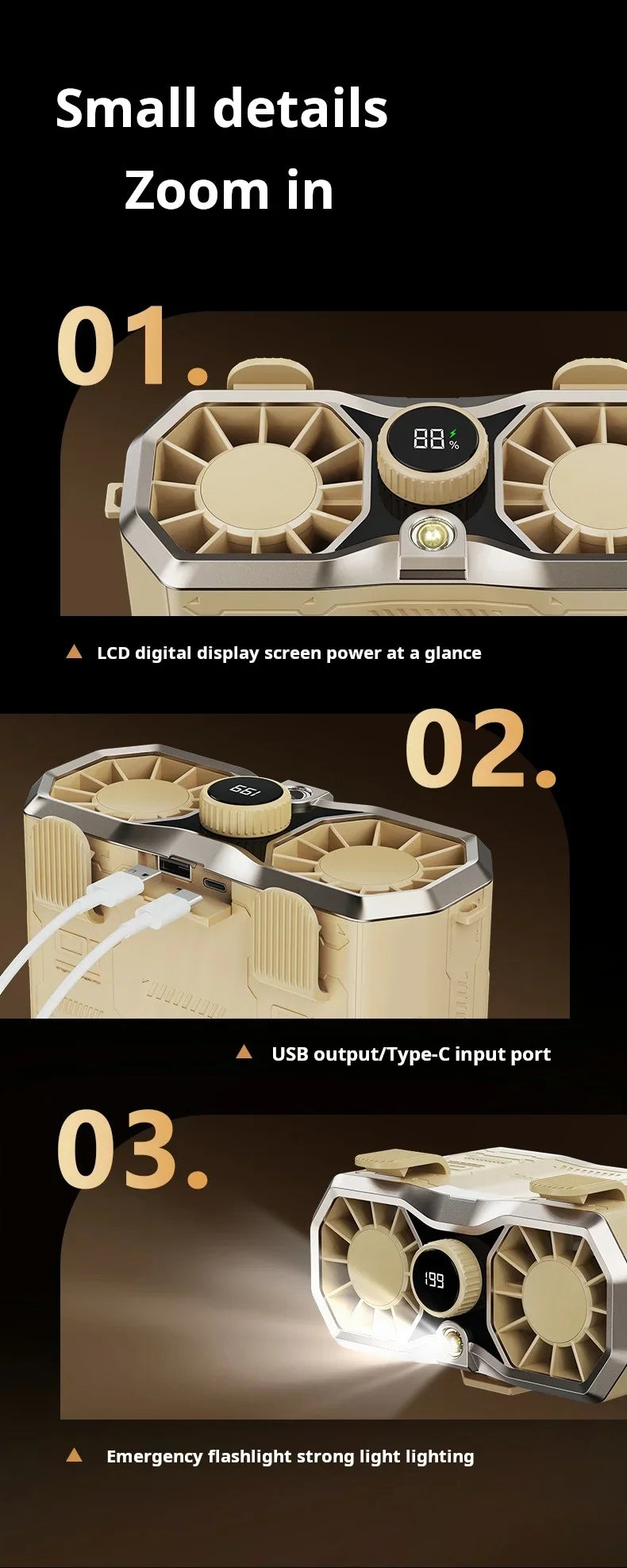 20000mAh Ultra Long Battery Neck and Waist Fan 199 Speed Stepless Control Dual Airflow Rechargeable Power Bank and Flashlight