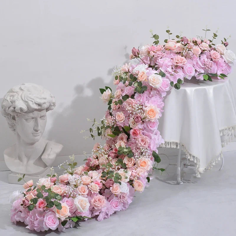 Artificial Runner Flower Row Wedding Arrangement Decoration Floral Backdrop Props Table Flower Runner Event Party Floral Decor