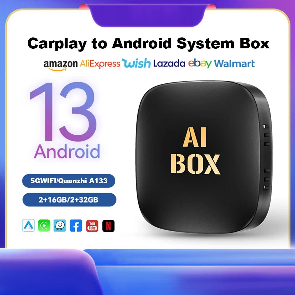 2024 Smart Mini Ai Box 2+32GB Android 13 Support Netflix YouTube Wireless CarPly Suitable for 99% of cars with wired Carplay