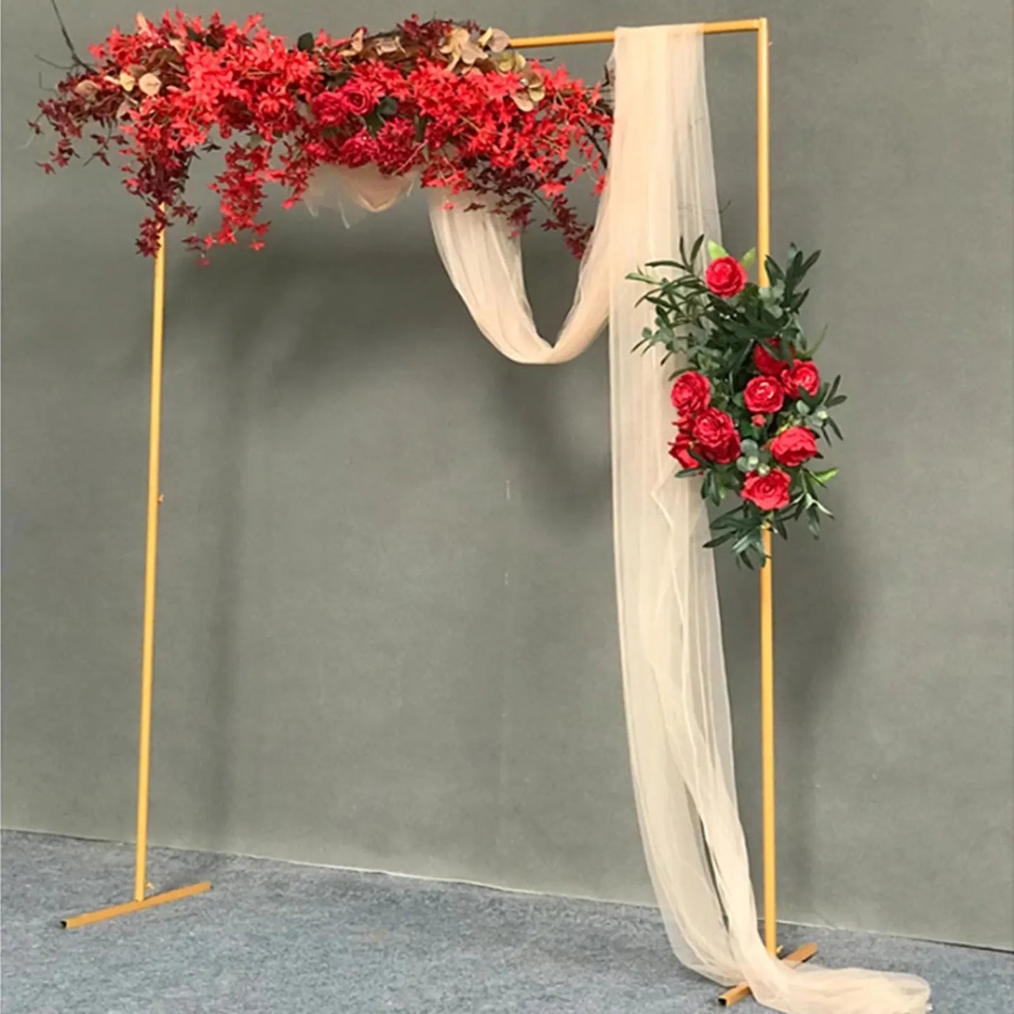 2*2.1M Gold Wedding Arch Door Square Metal Flower Rack with Bases Background Decorative Frame for Wedding Party