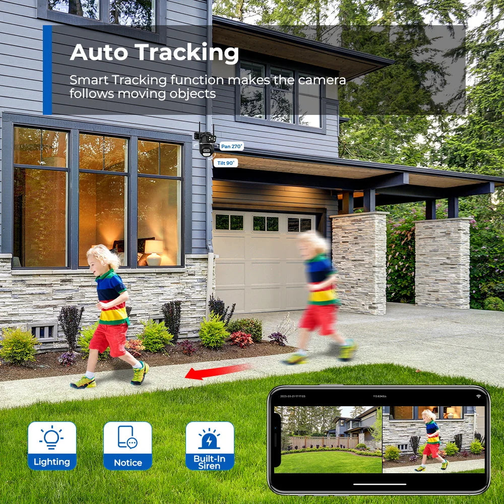 10MP 5K Dual Lens PTZ IP Camera with Dual Screen 8MP Ai Human Detection Auto Tracking Wireless Outdoor Surveillance Camera O-KAM
