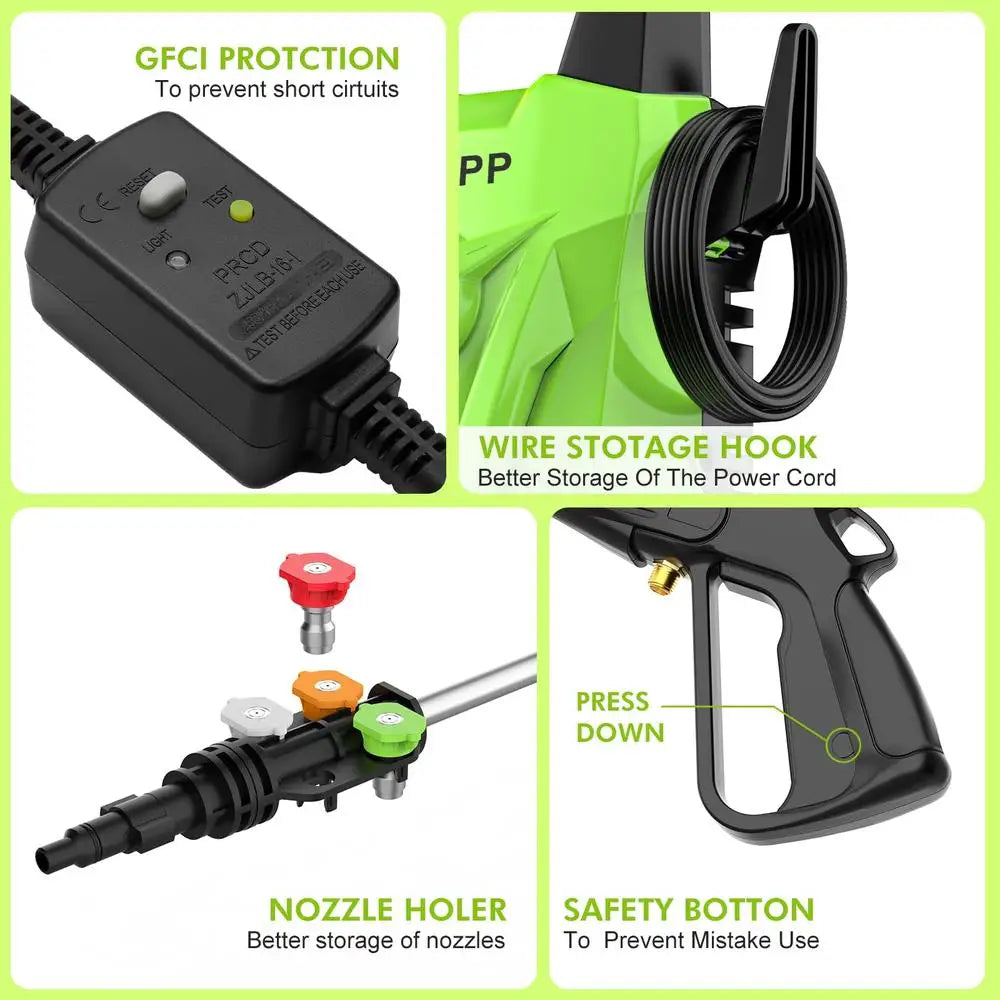 3000 PSI Electric Pressure Washer with Foam Cannon and 4 Quick Connect Nozzles High Pressure Cleaning Machine Cars Outdoor