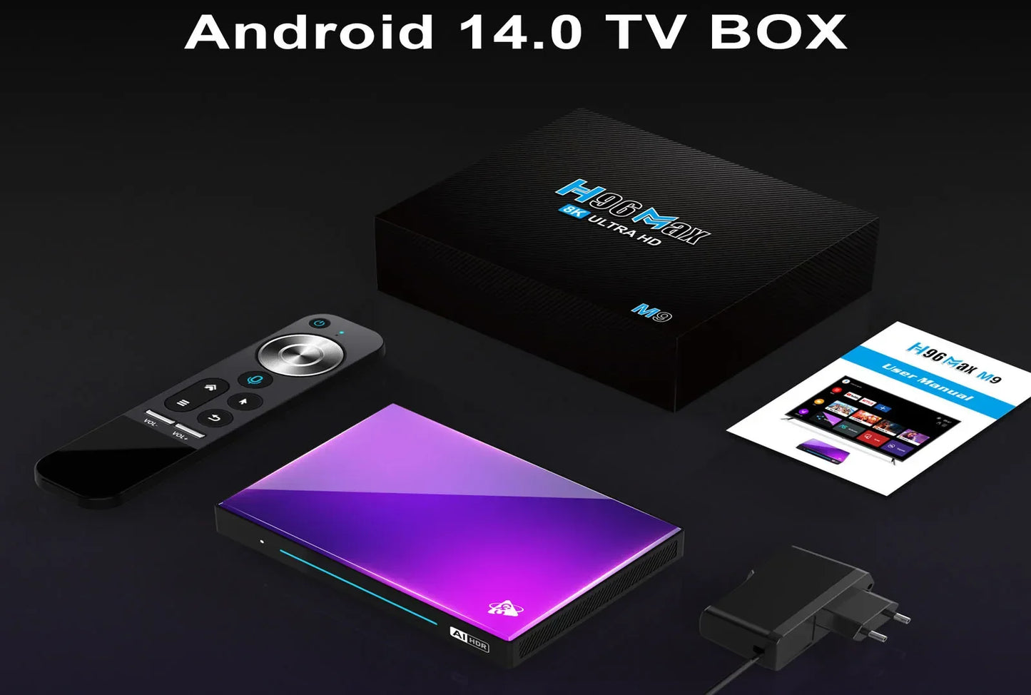 H96 Max M9 TV BOX Android 14.0 8-core CPU 6TOPS NPU AI Smart TV Box 8k Ultra HD Output 1000M/LAN AV1 SPIDF SOUND Set Top Box