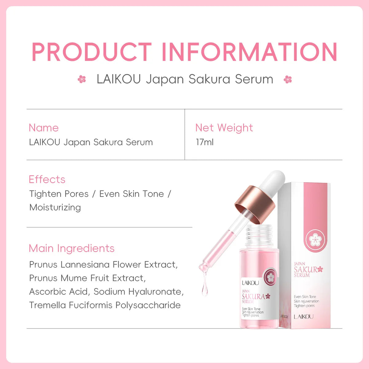 Sakura Whitening Face Serum Anti Aging Fade Fine Lines Tighten Pores Improve Melanin Pigment Dull Moisturizer Brighten Skin Care