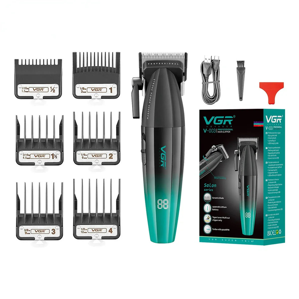 VGR Hair Clipper Professional Hair Trimmer 9000 RPM Barber Hair Cutting Machine Digital Display Haircut Clipper for Men V-003