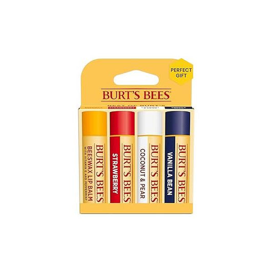 Lip Balm - Beeswax, Strawberry, Coconut and Pear, and Vanilla Bean, With Responsibly Sourced Beeswax, Tint-Free, Natural Origin Lip Treatment, 4 Tubes, 0.15 oz.
