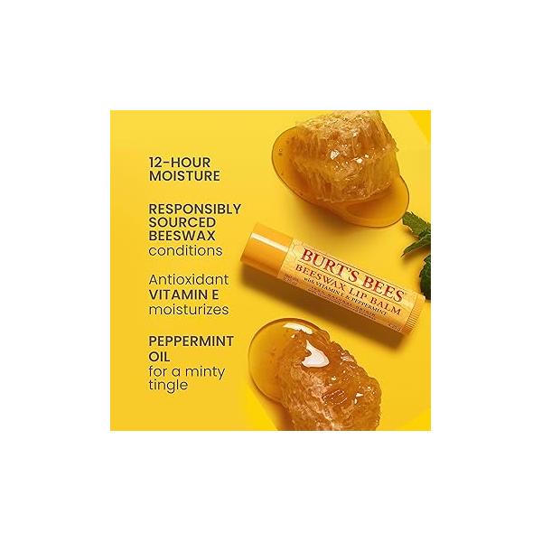 Burt's Bees Lip Balm - Balm Bouquet Set, Original Beeswax, Vanilla Bean, Cucumber Mint, Coconut & Pear Pack, Natural Origin Lip Treatment With Beeswax, 4 Tubes, 0.15 oz.